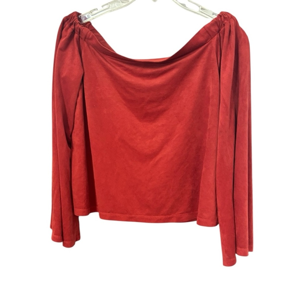 Olivaceous Cropped Off the Shoulder Top Sz MED Rust Tie Bell Sleeves BOHO Fall